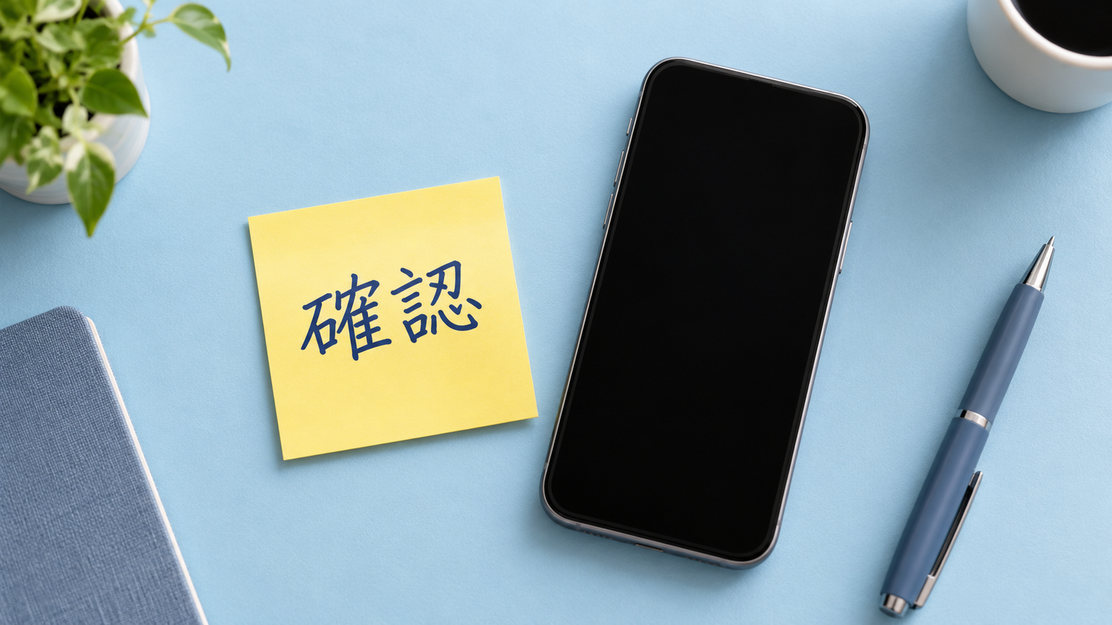 「確認」と書かれた付箋とスマートフォンのイメージ