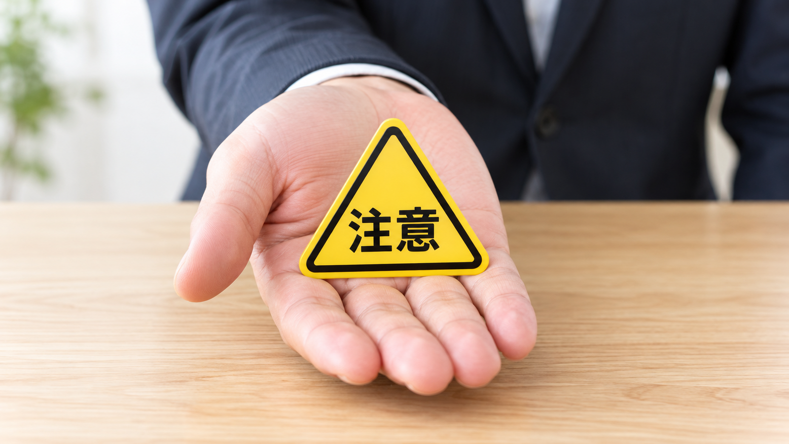 注意をうながす三角の標識を手のひらに乗せて差し出すイメージ